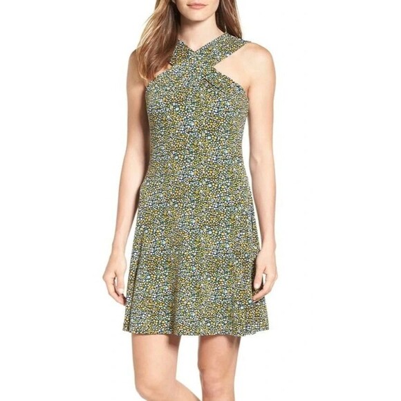 Michael Kors 241208 Womens Quinn Floral A-Line Dress Taxi Yellow Size X-Large - Picture 1 of 3